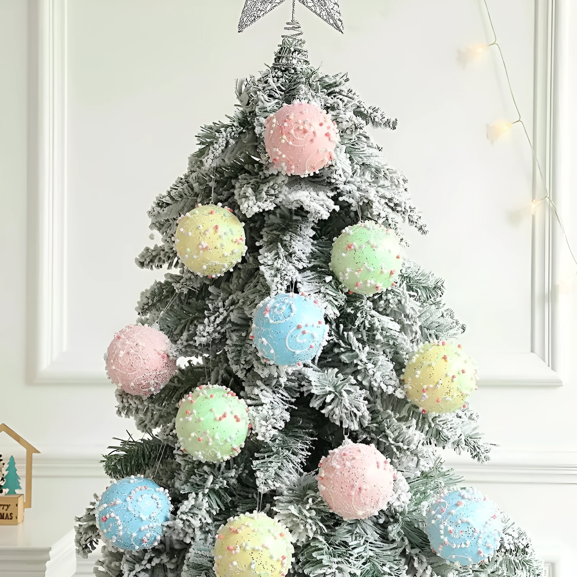 Set of colourful Christmas macaron ball foam pendants in 6cm and 8cm sizes