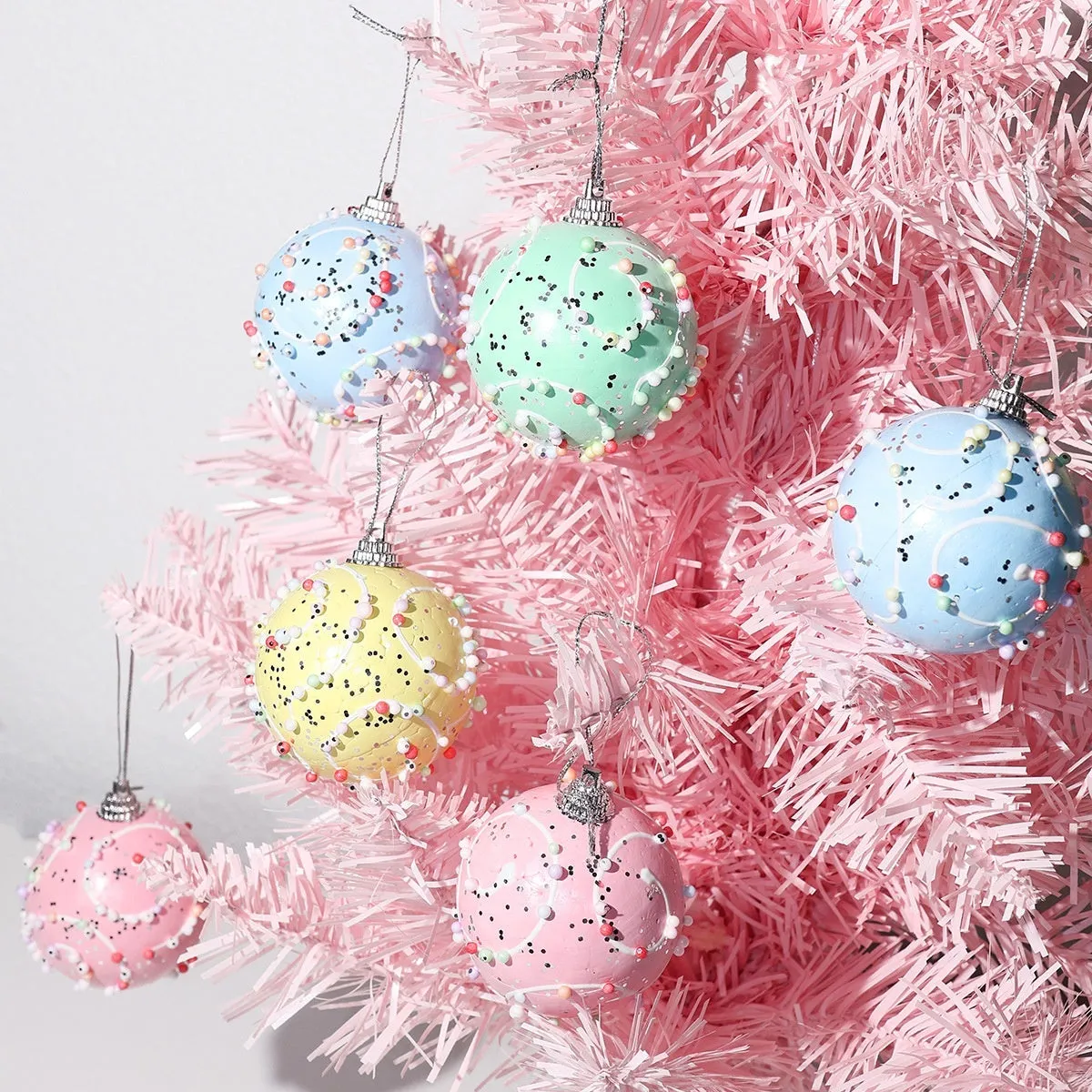 Set of colourful Christmas macaron ball foam pendants in 6cm and 8cm sizes