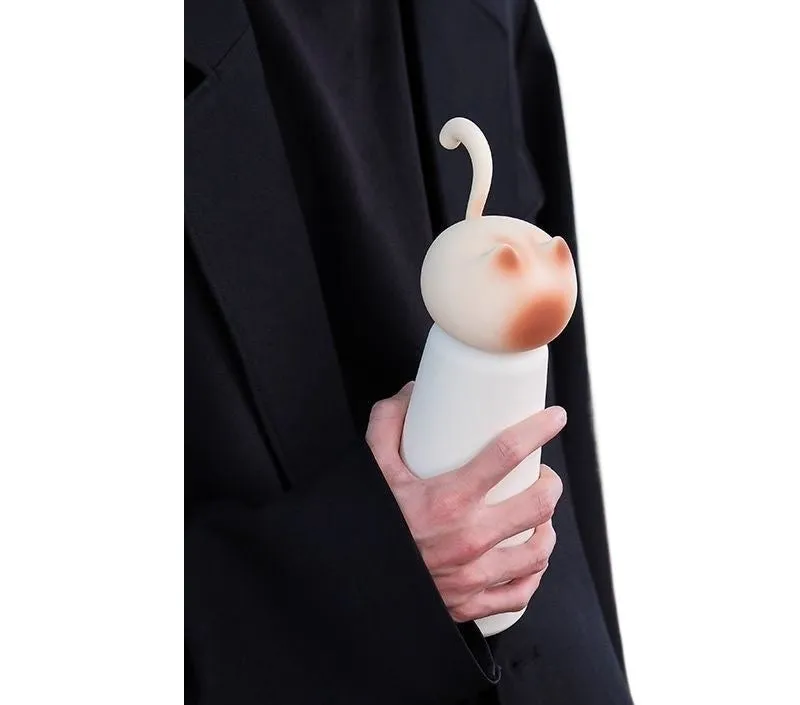 Beige cat-shaped portable thermos cup with 316 stainless steel liner and insulation for 0-6 hours