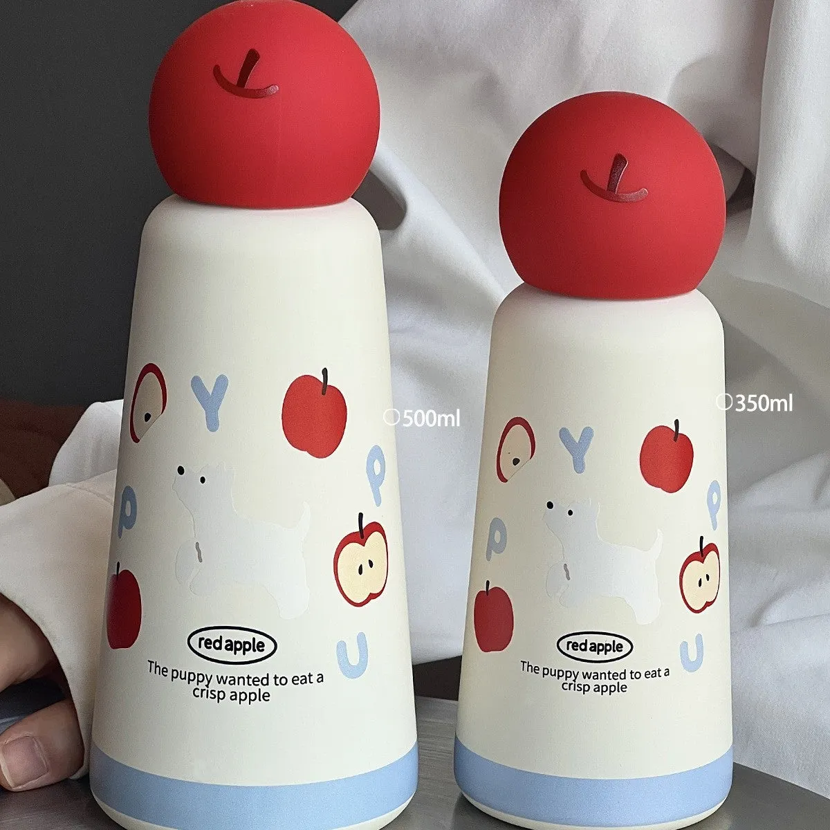 Cartoon cup with 316 stainless steel body in orange design with puppy face, 500ml capacity