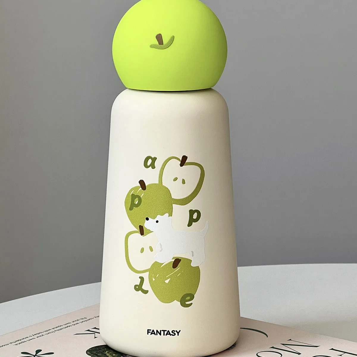 Cartoon cup with 316 stainless steel body in orange design with puppy face, 500ml capacity