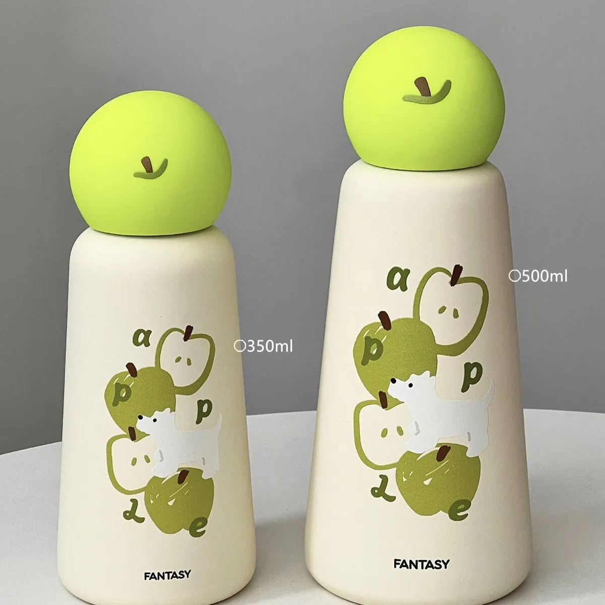 Cartoon cup with 316 stainless steel body in orange design with puppy face, 500ml capacity