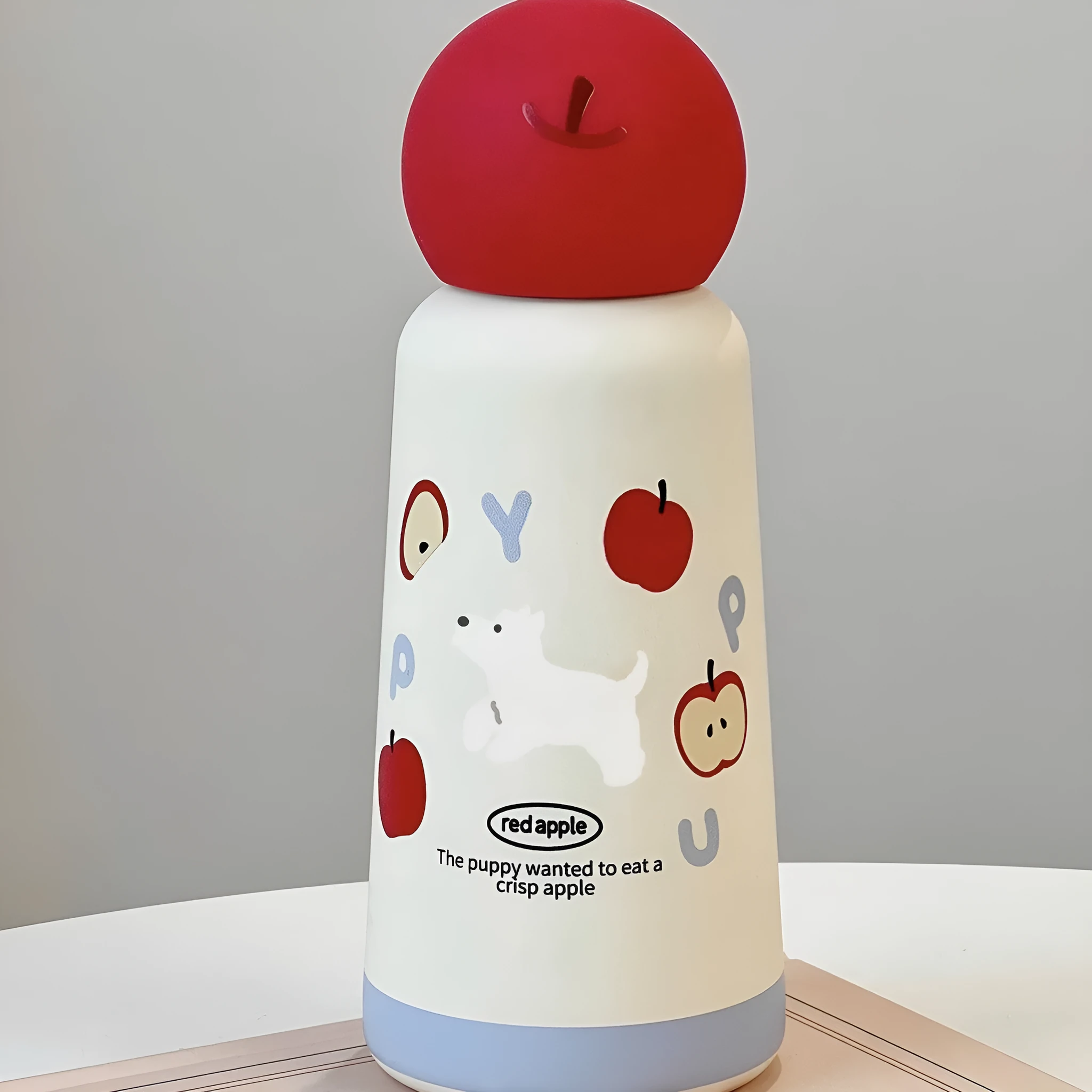 Cartoon cup with 316 stainless steel body in orange design with puppy face, 500ml capacity