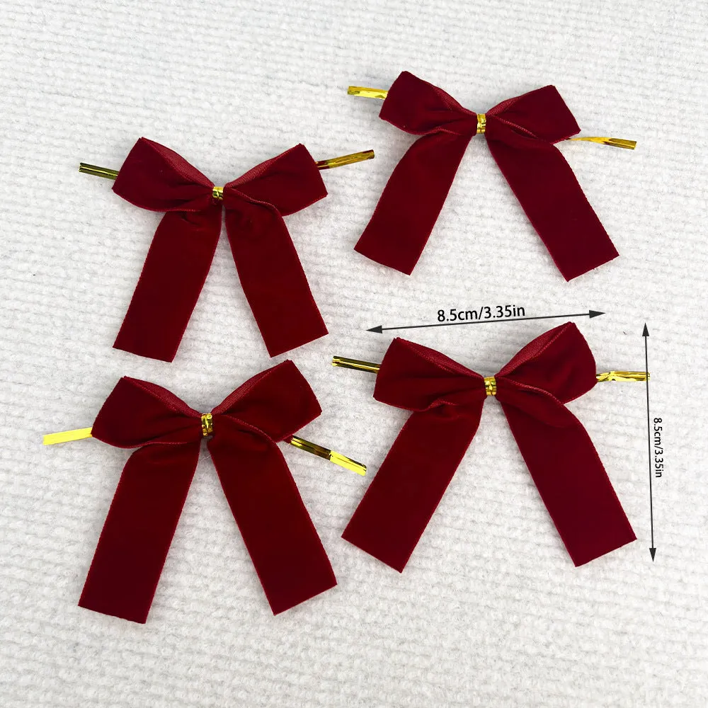 Set of 12 handmade velvet Christmas tree bows in tie-style design, available in multiple colours
