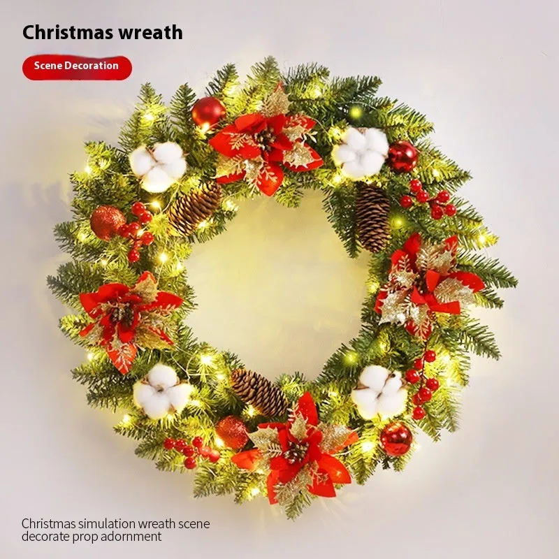 Christmas wreath 40cm diameter handmade PVC with lights red ball flower on door