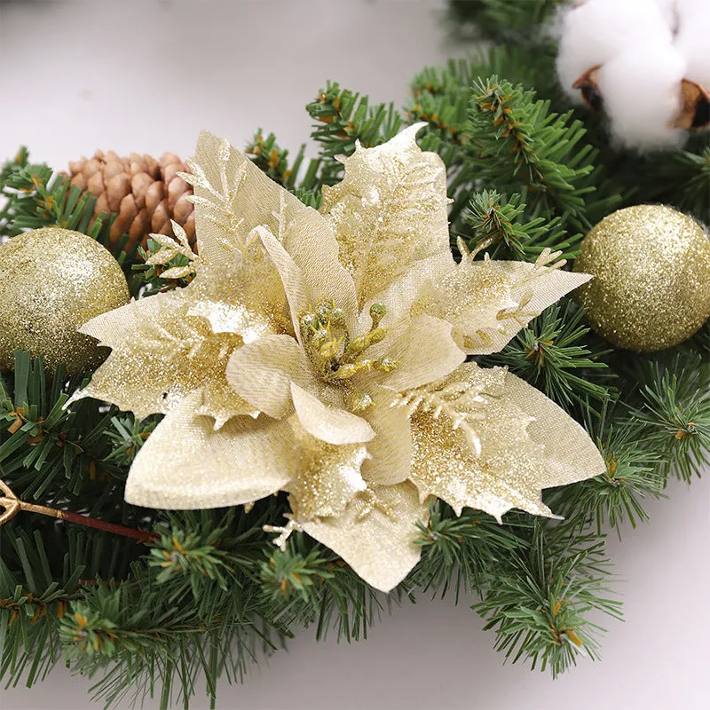 Christmas wreath 40cm diameter handmade PVC with lights red ball flower on door