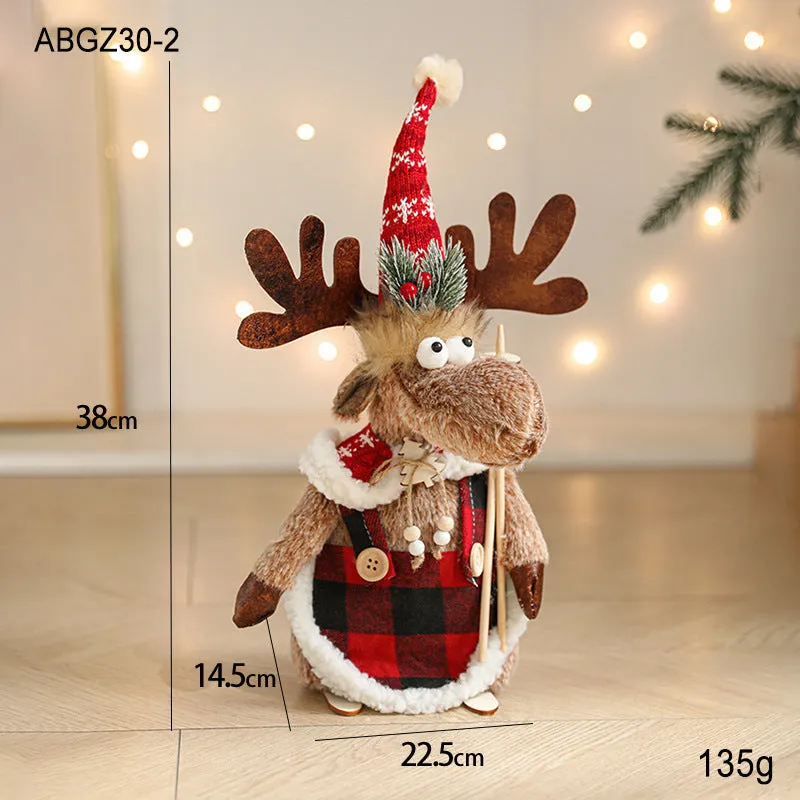 Cartoon plush elk retractable Christmas doll in gray colour with sled, cloth material, American modern art style
