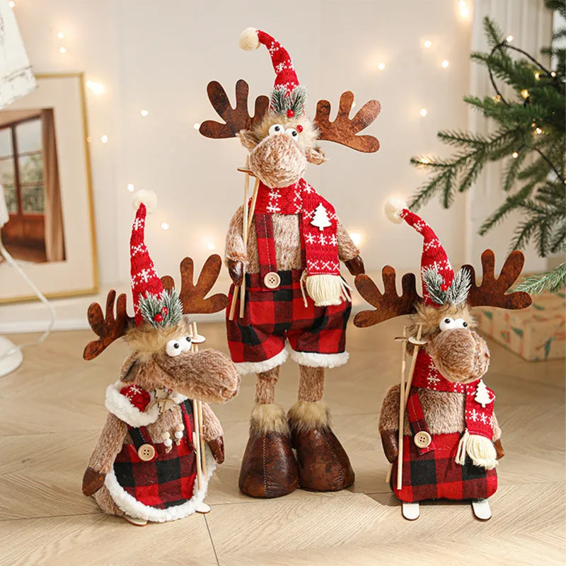 Cartoon plush elk retractable Christmas doll in gray colour with sled, cloth material, American modern art style
