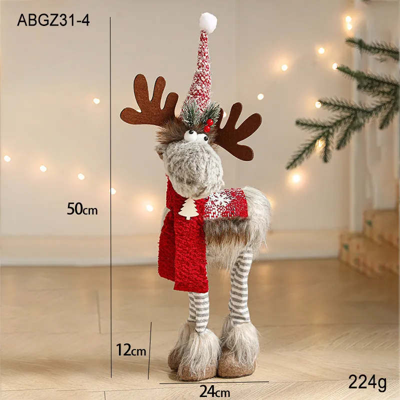 Cartoon plush elk retractable Christmas doll in gray colour with sled, cloth material, American modern art style