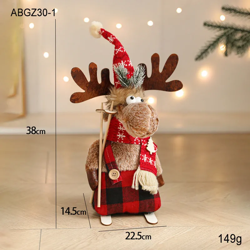 Cartoon plush elk retractable Christmas doll in gray colour with sled, cloth material, American modern art style