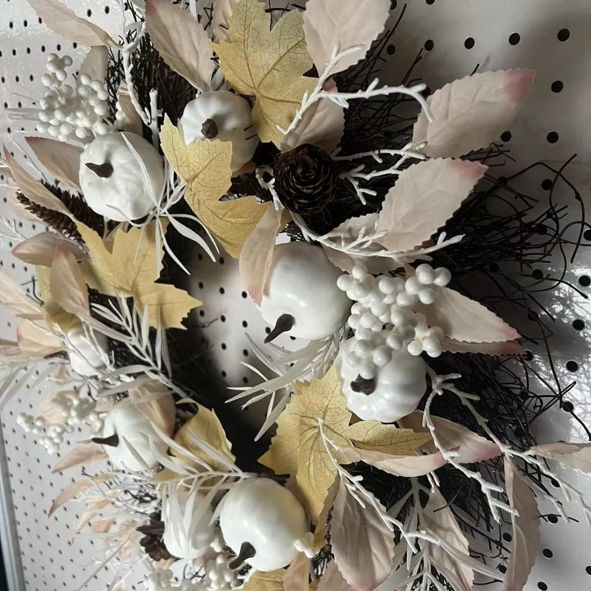 50cm artificial autumn Halloween wreath with pumpkins on white background