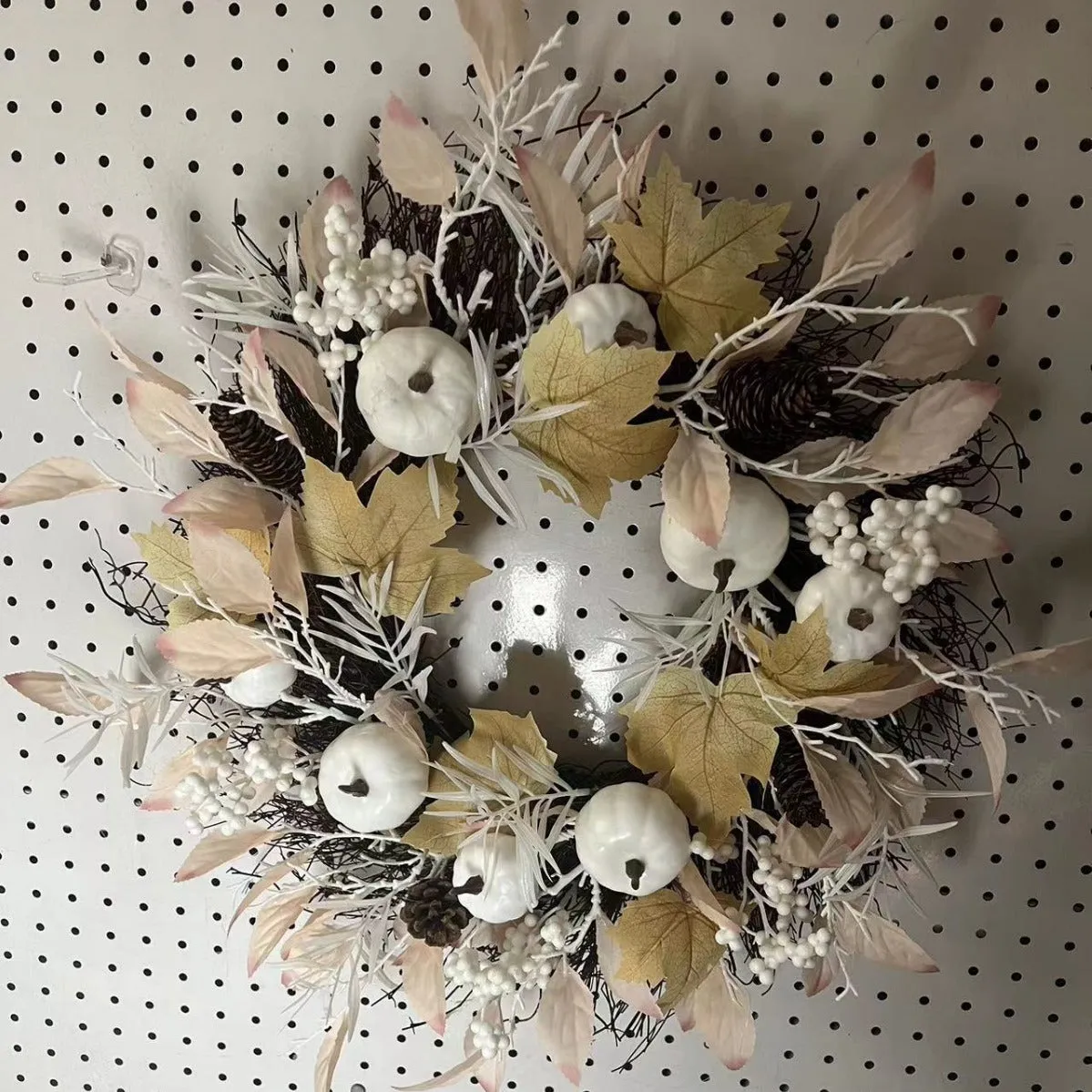 50cm artificial autumn Halloween wreath with pumpkins on white background