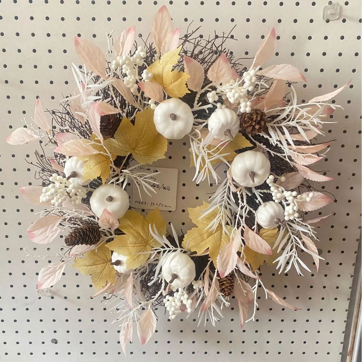 50cm artificial autumn Halloween wreath with pumpkins on white background