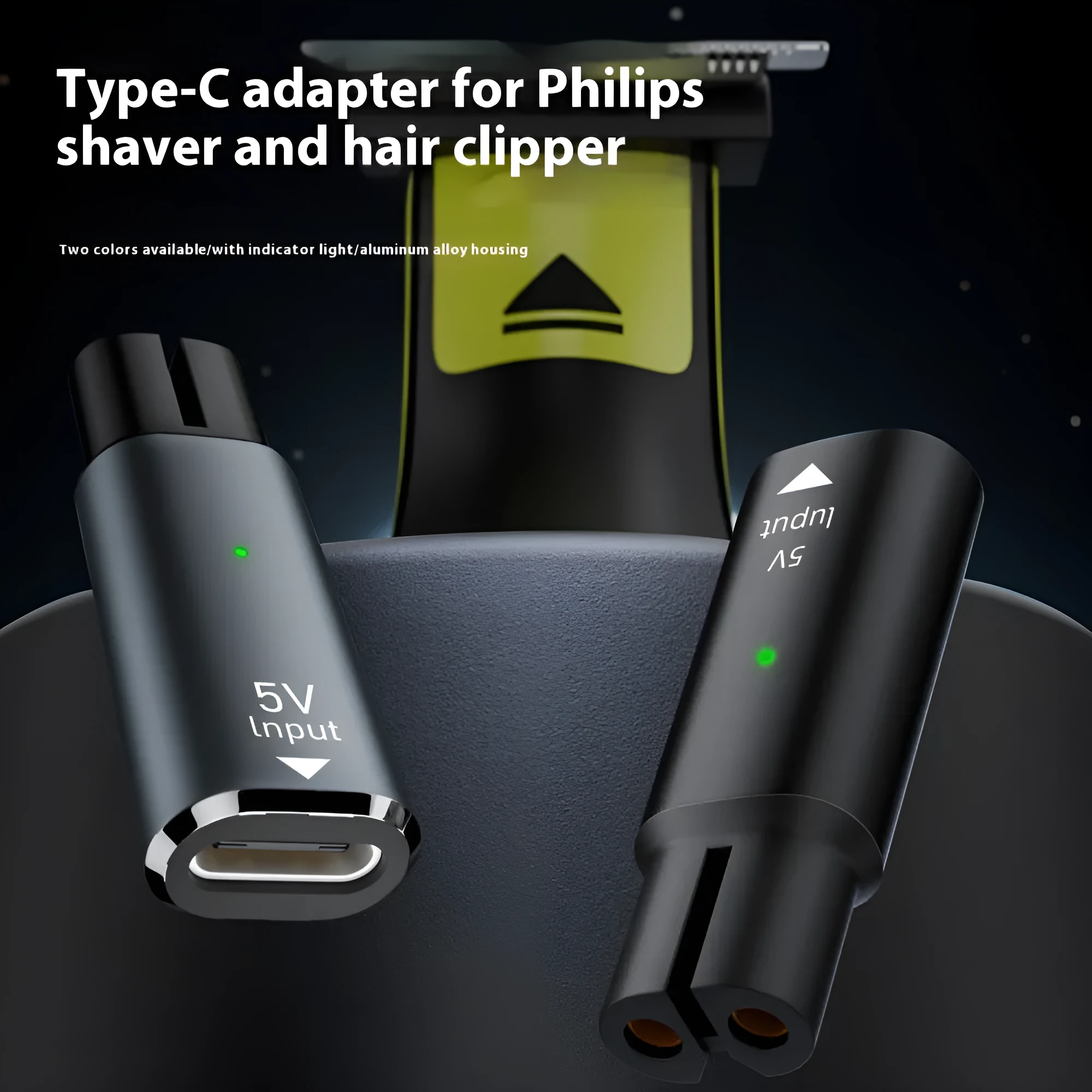 USB C charging adapter for 4.3V electric shavers and hair clippers in black colour