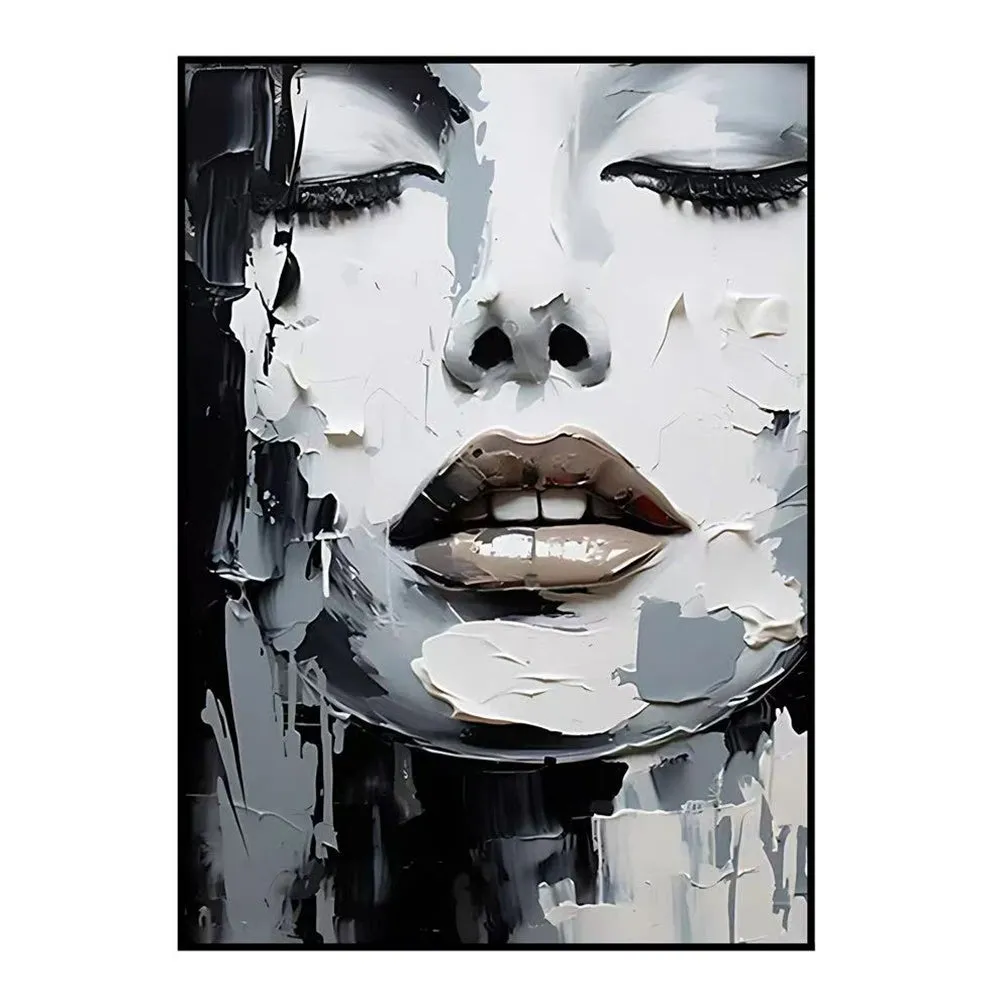 Handmade oil painting canvas black and white abstract knife painting portrait women home decor rolled frameless unstretched