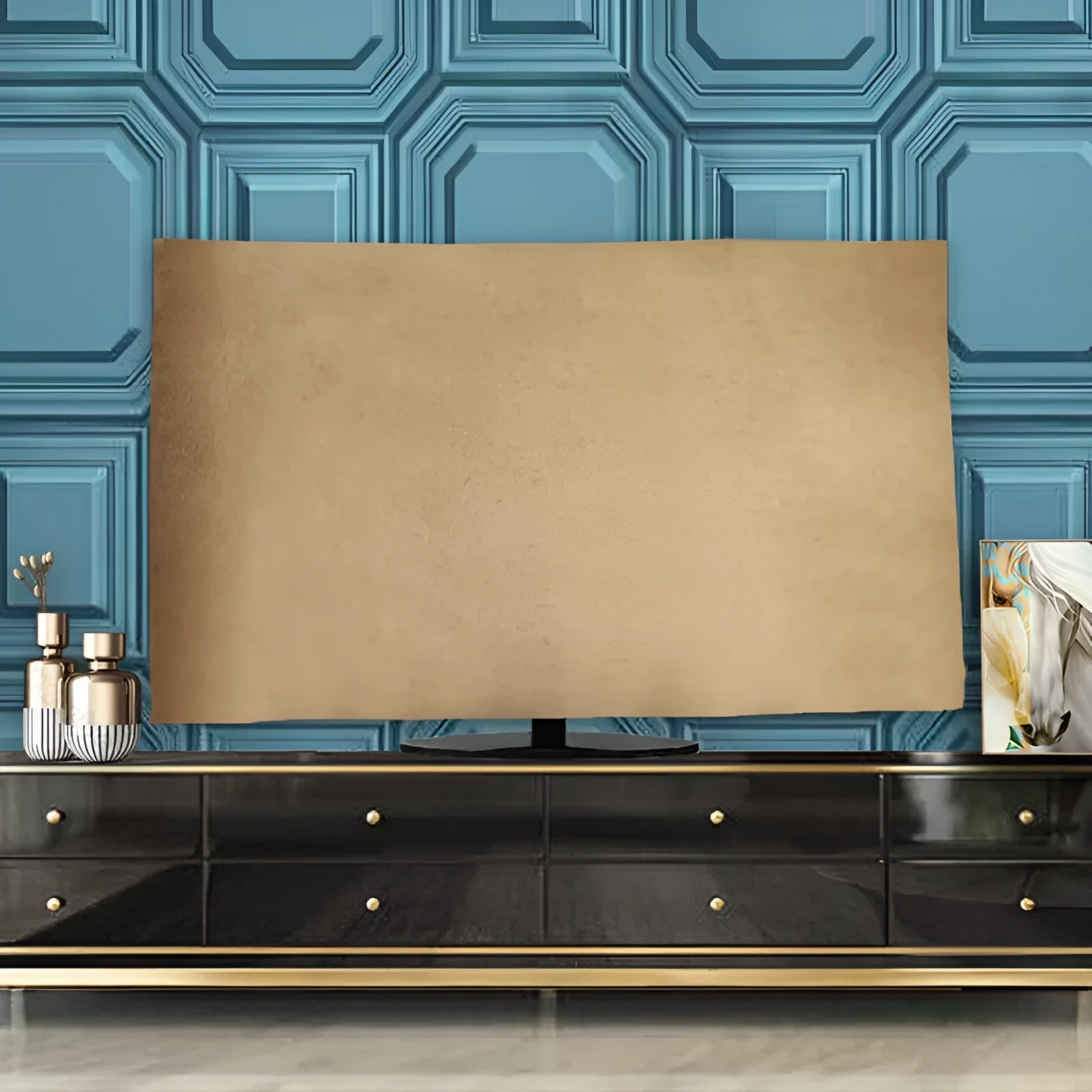 Velvet fabric television cover in a choice of colours for flat screen LCD TVs from 32 to 70 inches.