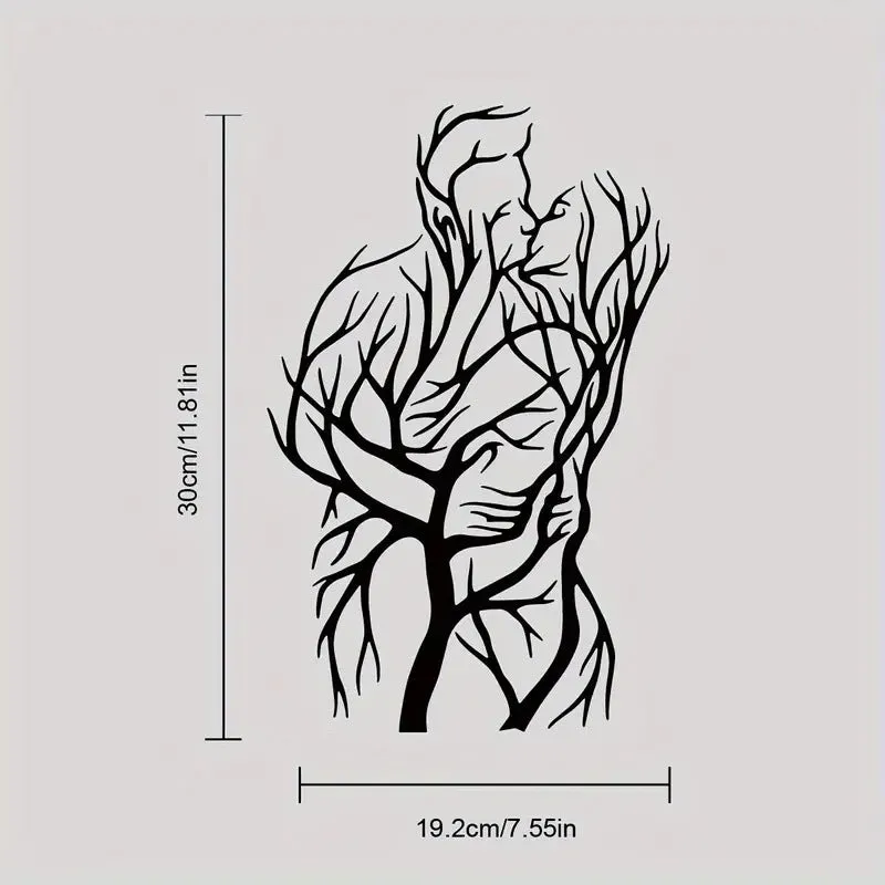 Black iron wall decoration with couple hug silhouette in modern simplicity style