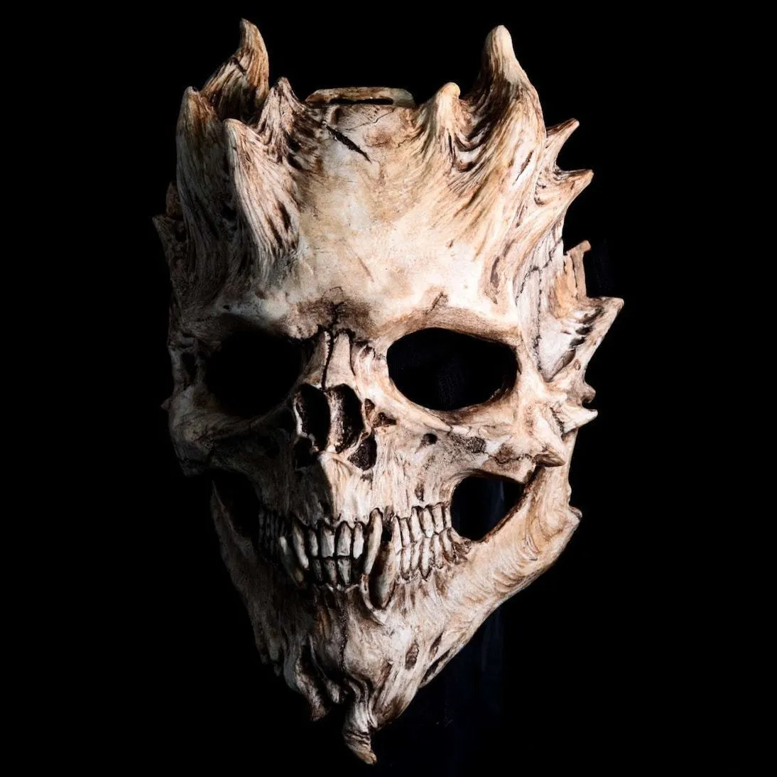 Skull warrior horror Halloween mask in black and white latex bone design