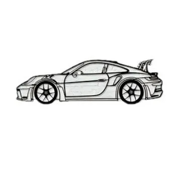 Black iron sports car wall art decoration on a white wall