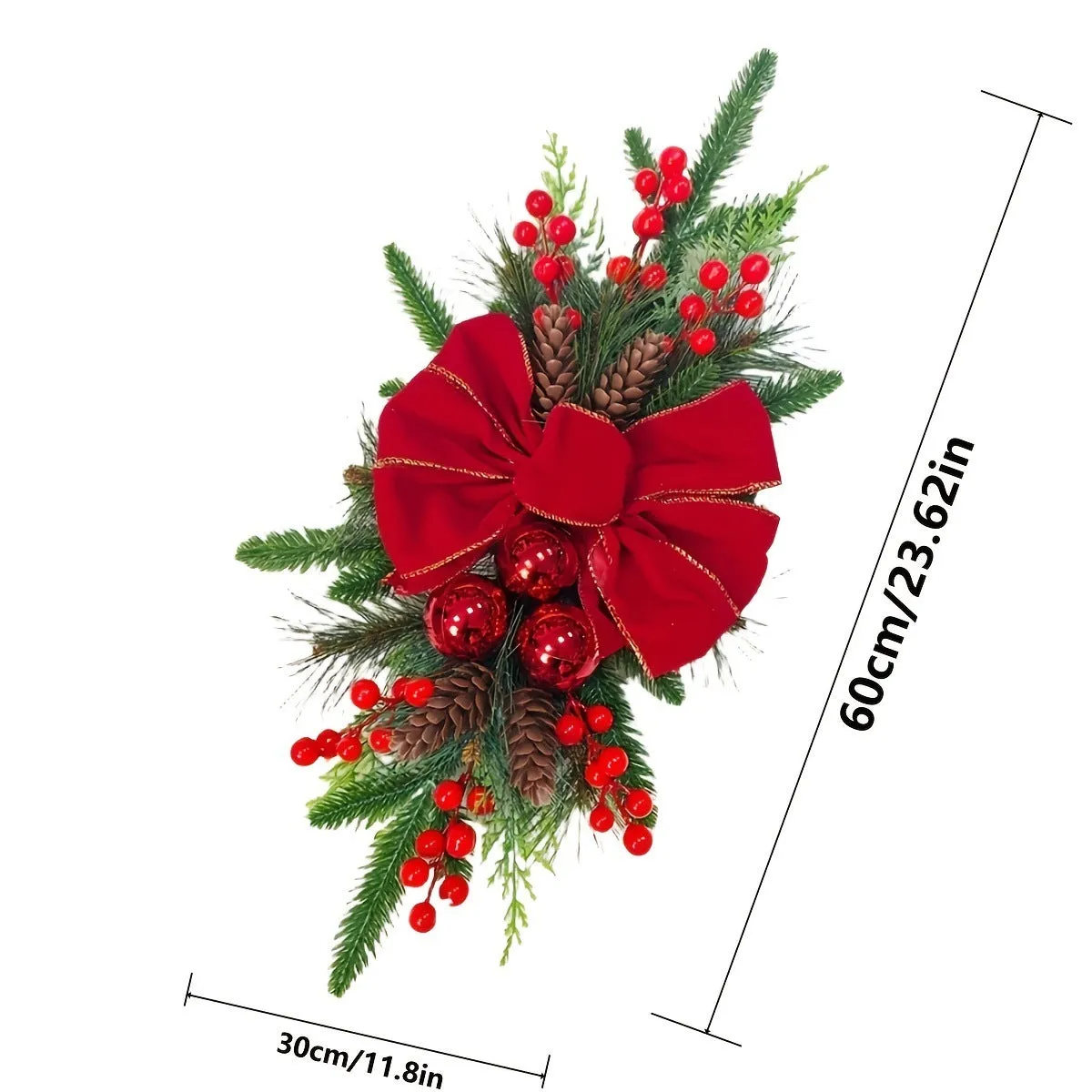 Red flocking garland made of plastic handmade American style for floor stair hanging decoration 45cm 60cm