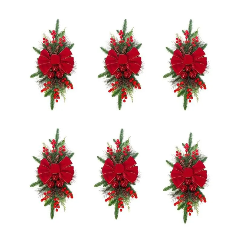 Red flocking garland made of plastic handmade American style for floor stair hanging decoration 45cm 60cm