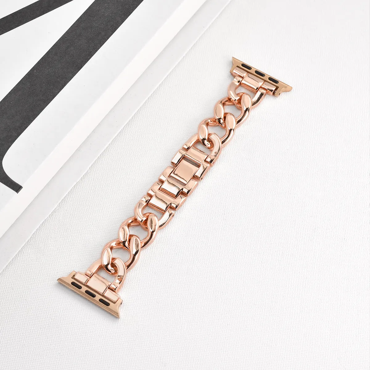 Denim chain metal watch strap for Apple Watch in silver, black, gold, rose gold, or Starlight colour.