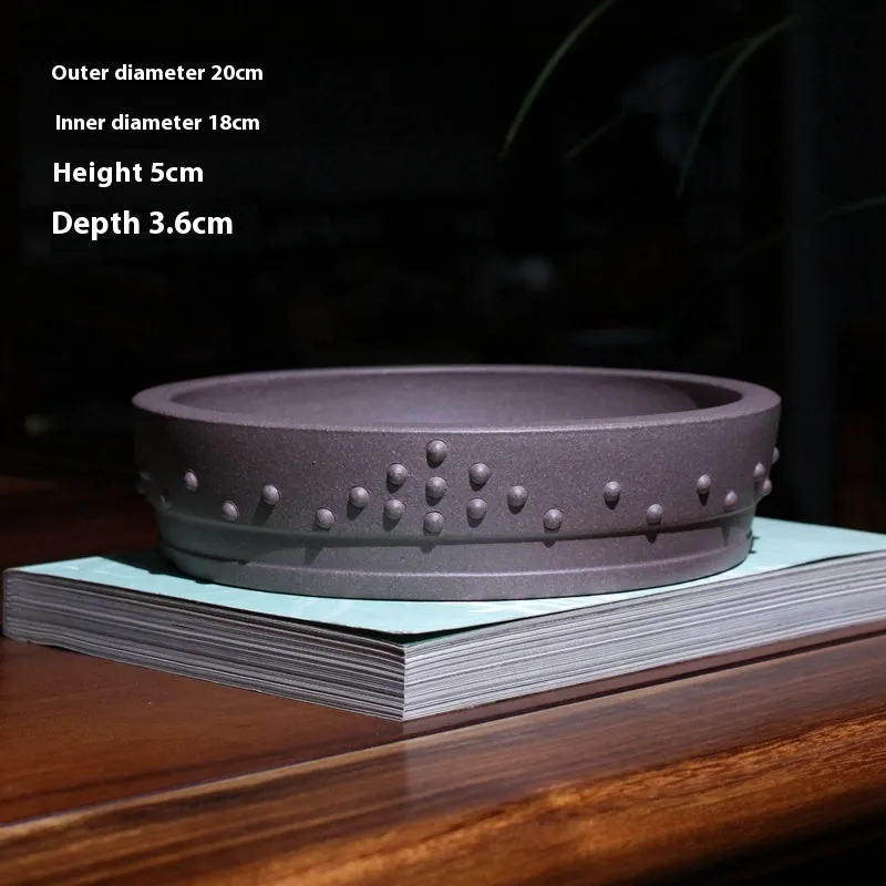 Handmade Yixing fine zisha drum nail round mouth flowerpot in raw ore green plaster non-porous finish