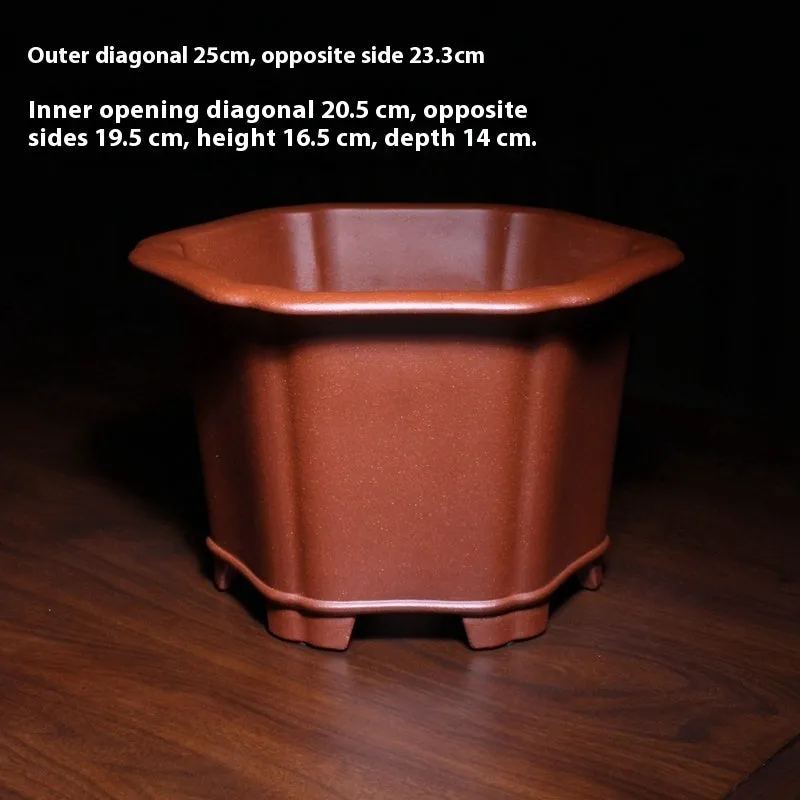 Floating Mouth Six Square Fine Zisha Flowerpot in Descending Slope Mud Blue ceramic planter