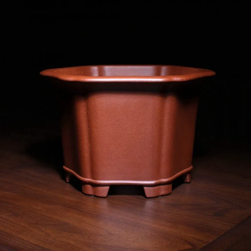 Floating Mouth Six Square Fine Zisha Flowerpot in Descending Slope Mud Blue ceramic planter