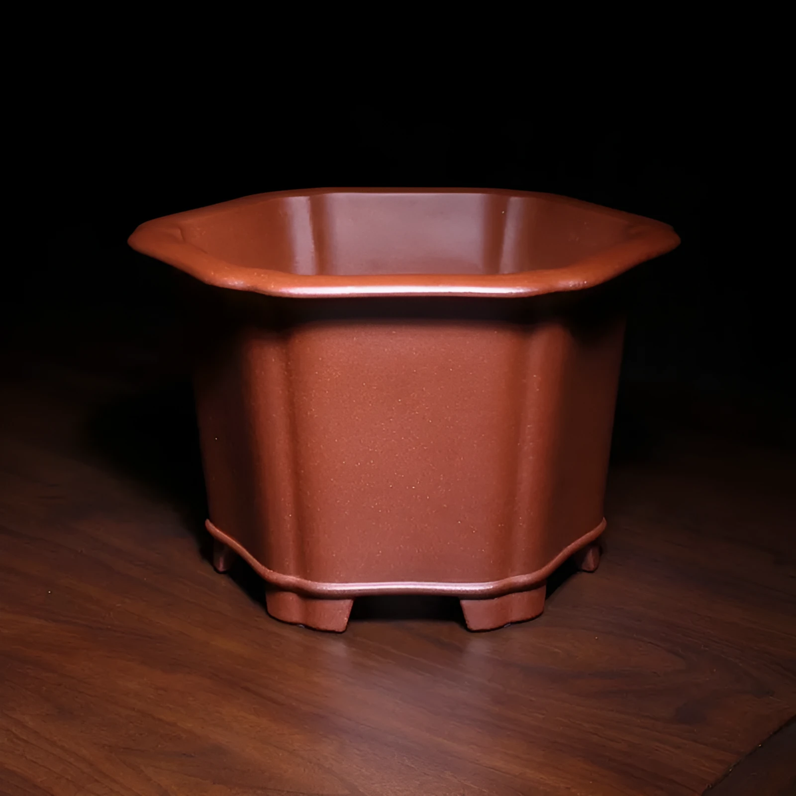 Floating Mouth Six Square Fine Zisha Flowerpot in Descending Slope Mud Blue ceramic planter