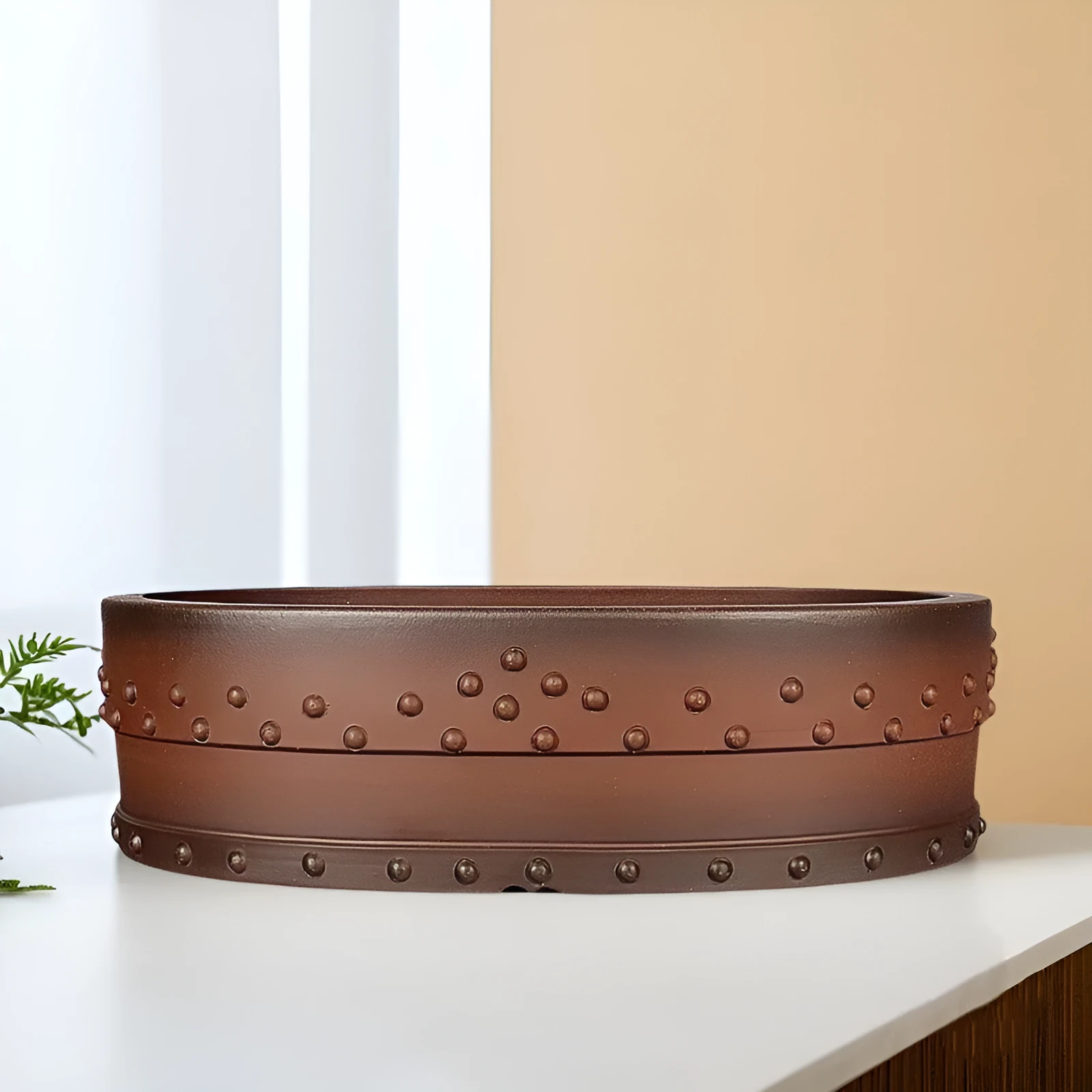 Handmade ceramic bonsai flower pot antique drum ding oval purple sand purple red mud