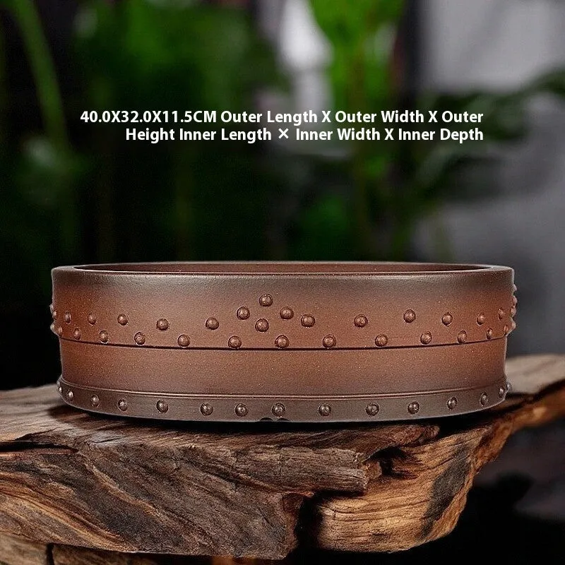 Handmade ceramic bonsai flower pot antique drum ding oval purple sand purple red mud