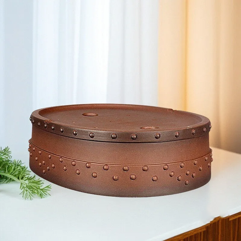 Handmade ceramic bonsai flower pot antique drum ding oval purple sand purple red mud