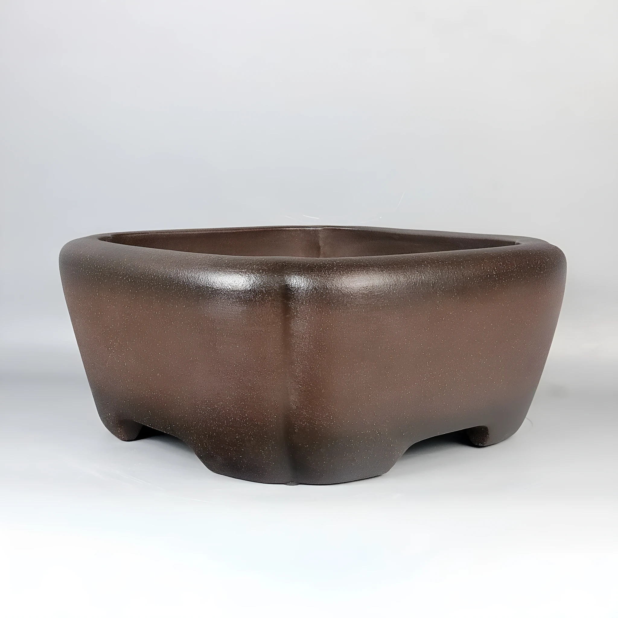 Handmade antique square purple sand ceramic bonsai pot, 41x41x18cm outer dimensions