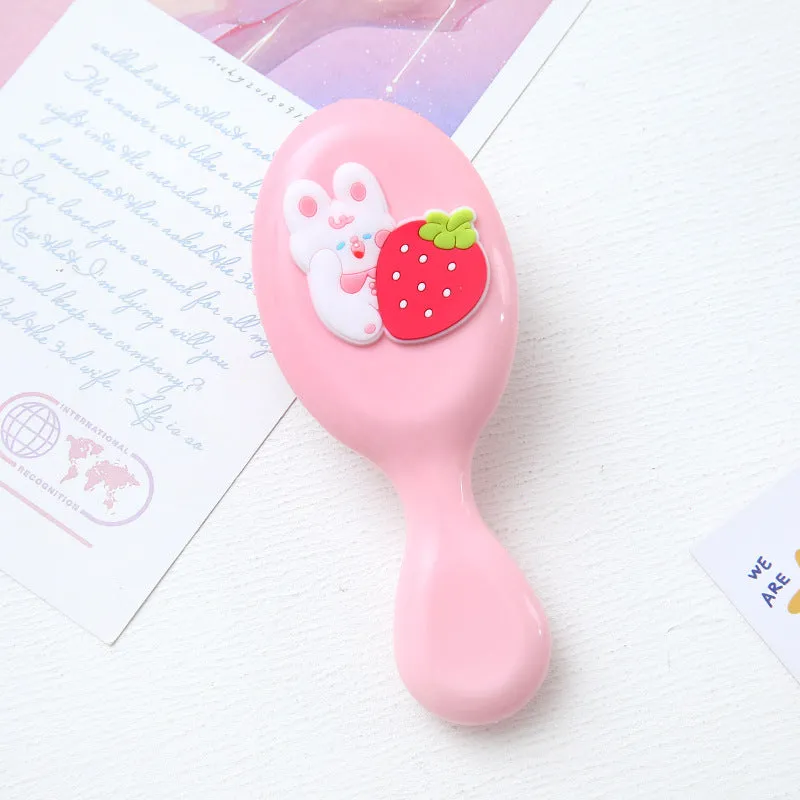 Cute portable resin massage comb for kids in strawberry design, 15-20 cm, soft bristles for detangling