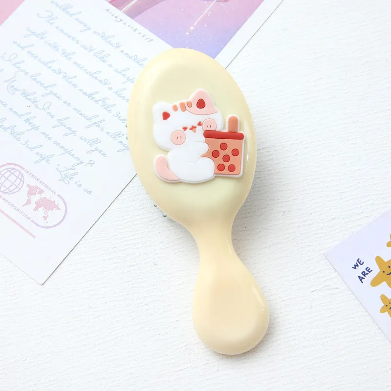 Cute portable resin massage comb for kids in strawberry design, 15-20 cm, soft bristles for detangling
