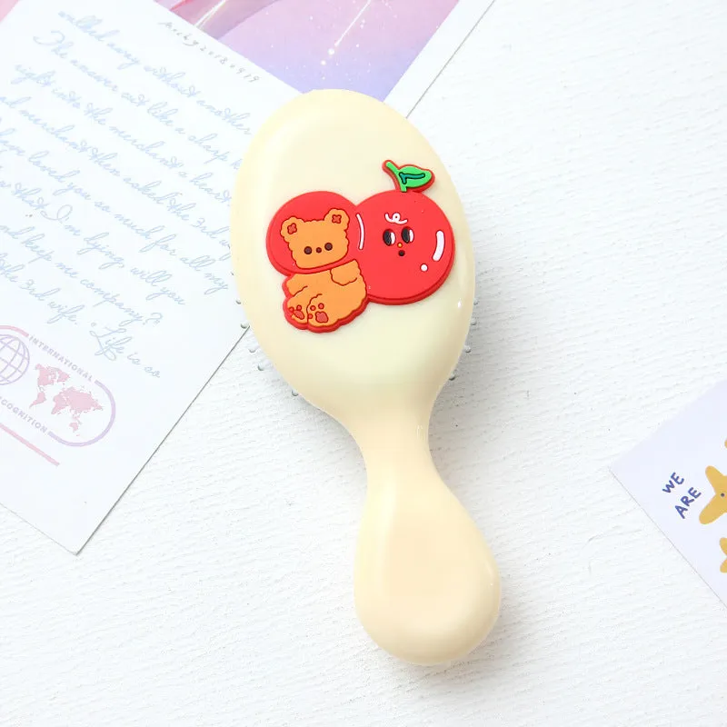 Cute portable resin massage comb for kids in strawberry design, 15-20 cm, soft bristles for detangling