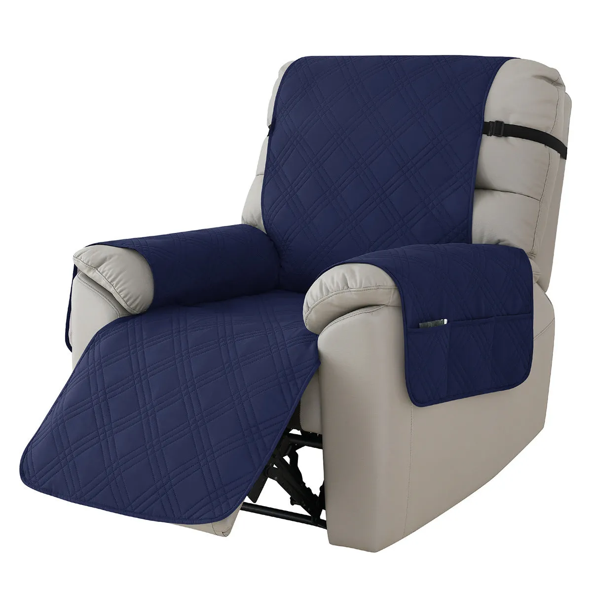 Quilted three-line Chivas massage chair sofa cover in peacock blue on a single seat