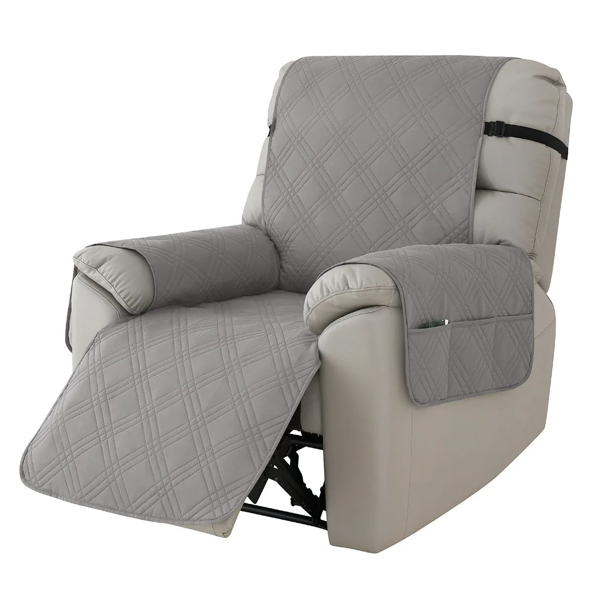 Quilted three-line Chivas massage chair sofa cover in peacock blue on a single seat