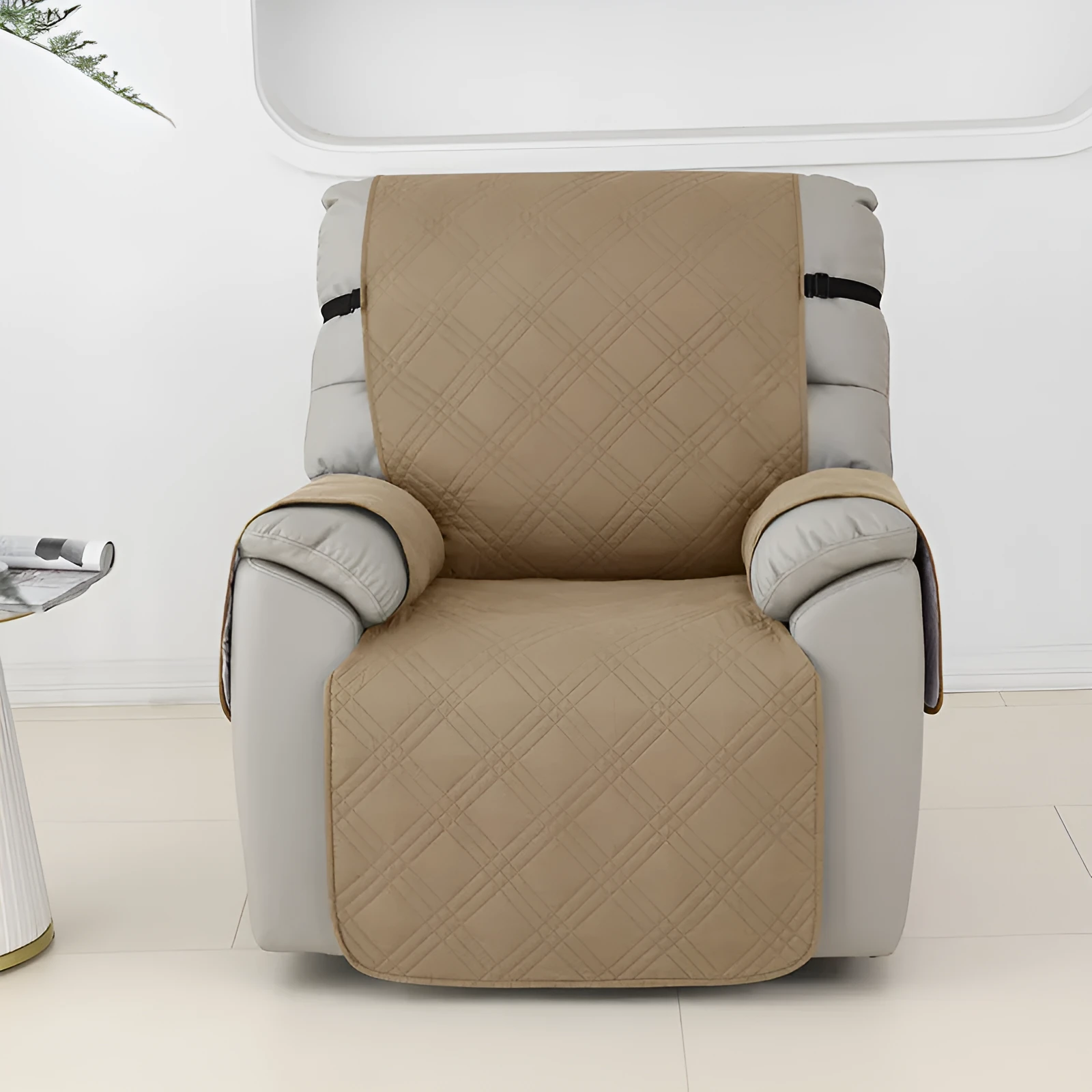 Quilted three-line Chivas massage chair sofa cover in peacock blue on a single seat