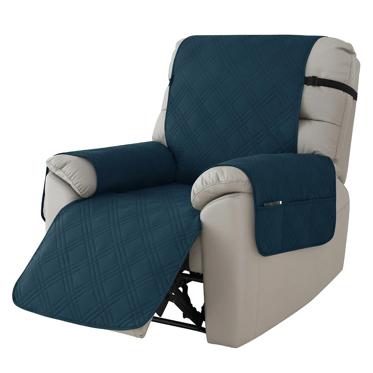 Quilted three-line Chivas massage chair sofa cover in peacock blue on a single seat