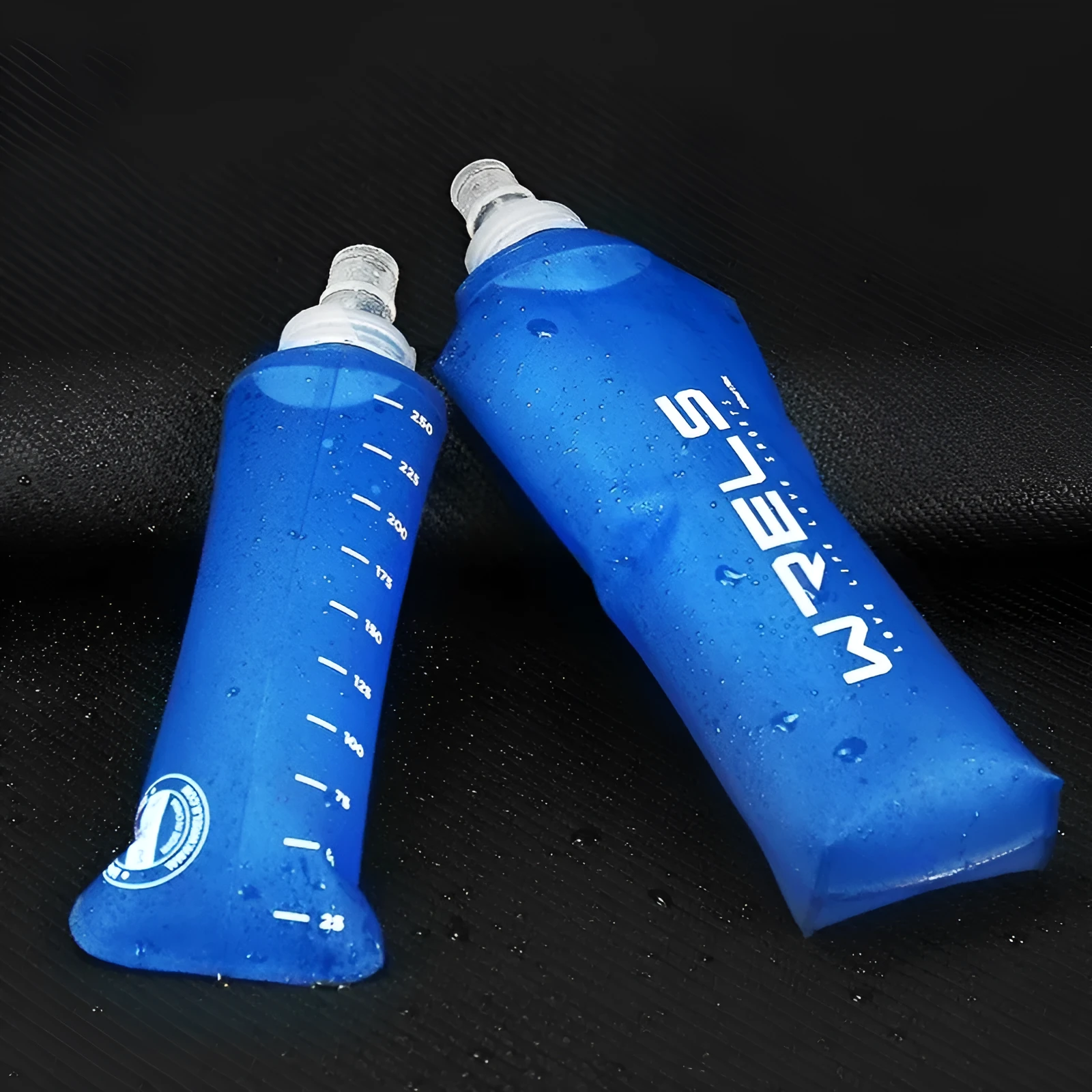 Large capacity soft plastic folding sports water bottle 250ml in black with white lid