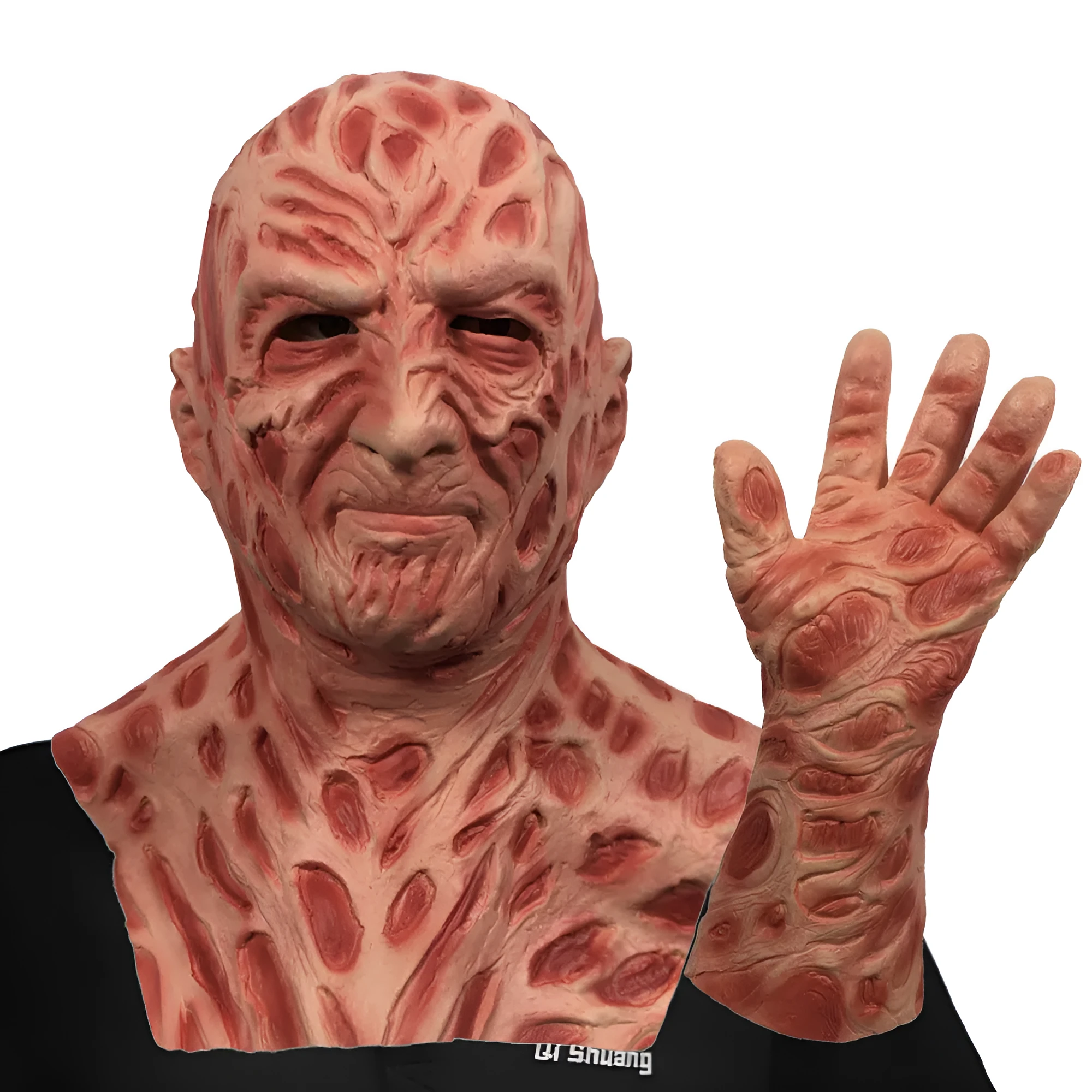 Skin-coloured latex Freddie grimace mask and gloves set for Halloween party performance props