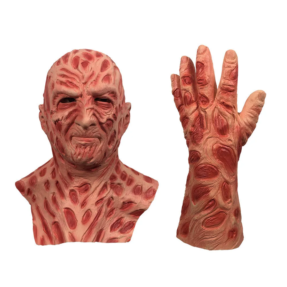 Skin-coloured latex Freddie grimace mask and gloves set for Halloween party performance props