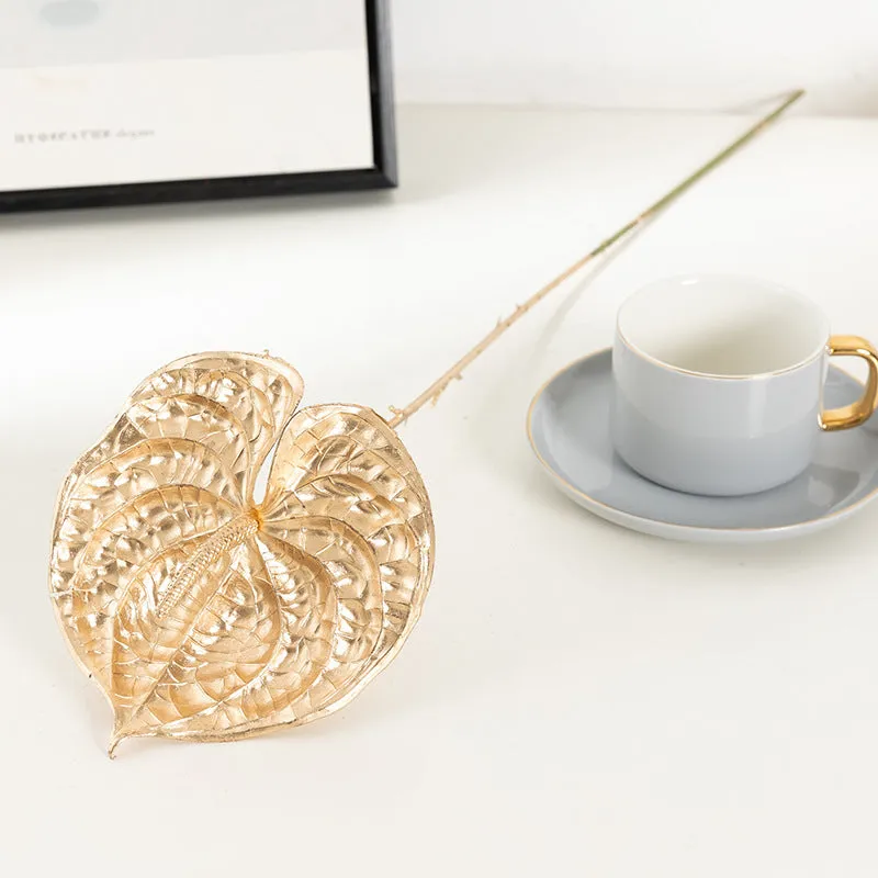 Artificial Persian eucalyptus ginkgo leaf flower arrangement in gold plastic for wedding home decor