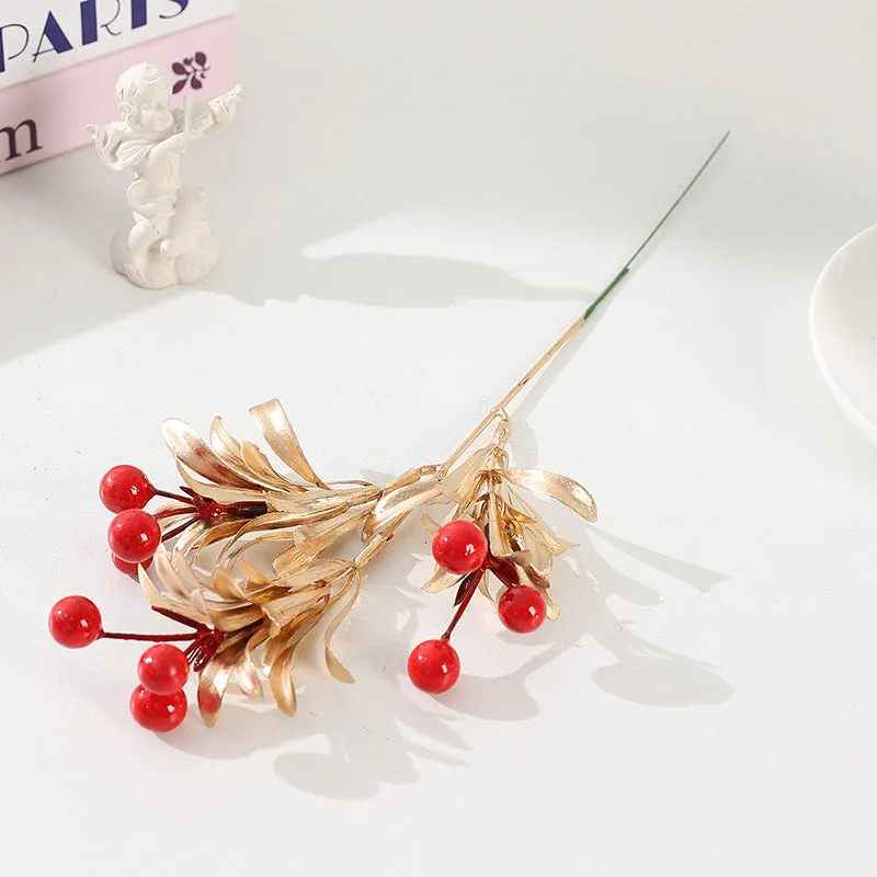 Artificial Persian eucalyptus ginkgo leaf flower arrangement in gold plastic for wedding home decor