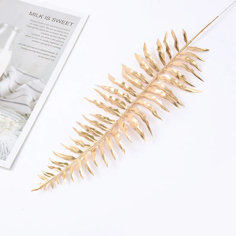 Artificial Persian eucalyptus ginkgo leaf flower arrangement in gold plastic for wedding home decor