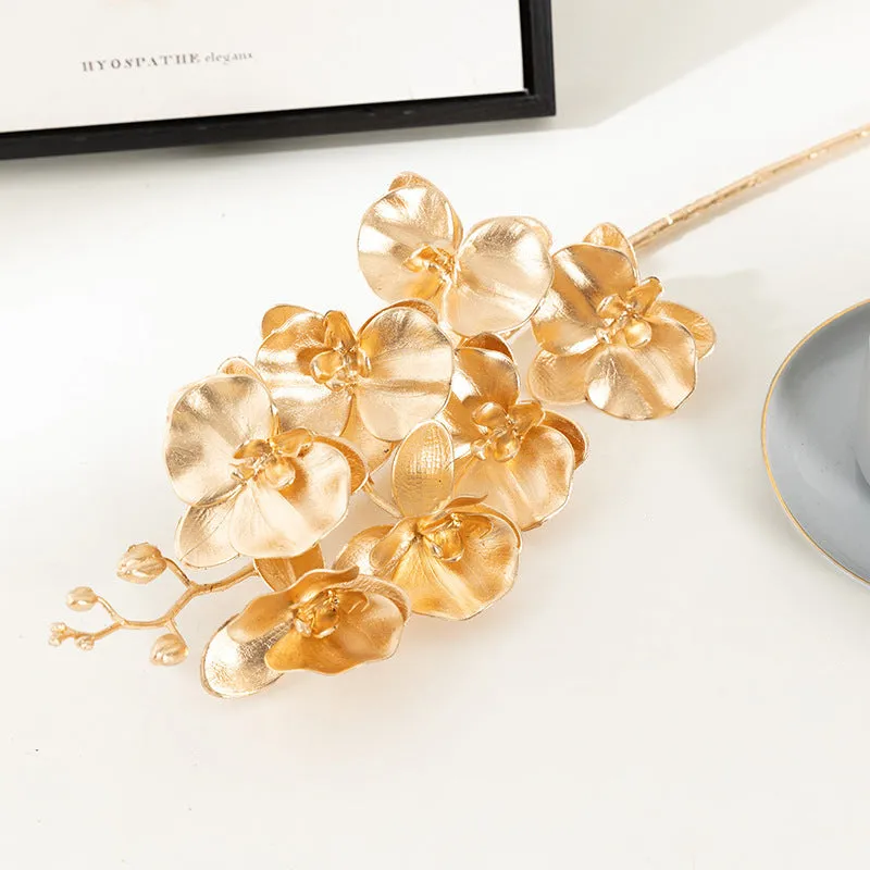 Artificial Persian eucalyptus ginkgo leaf flower arrangement in gold plastic for wedding home decor