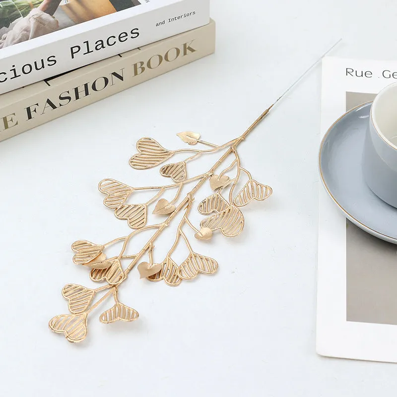 Artificial Persian eucalyptus ginkgo leaf flower arrangement in gold plastic for wedding home decor