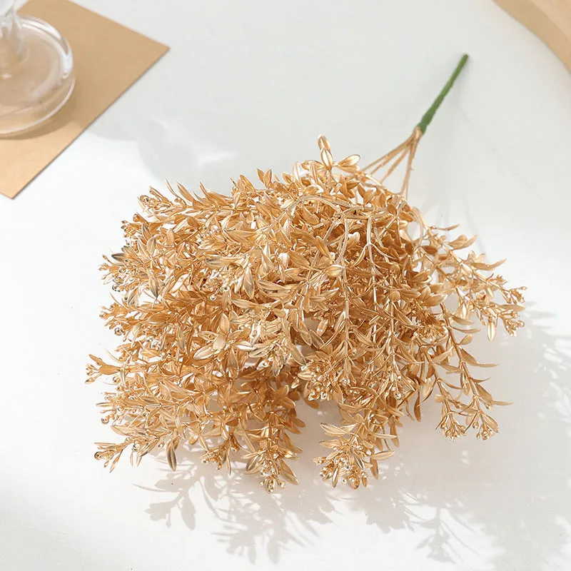 Artificial Persian eucalyptus ginkgo leaf flower arrangement in gold plastic for wedding home decor